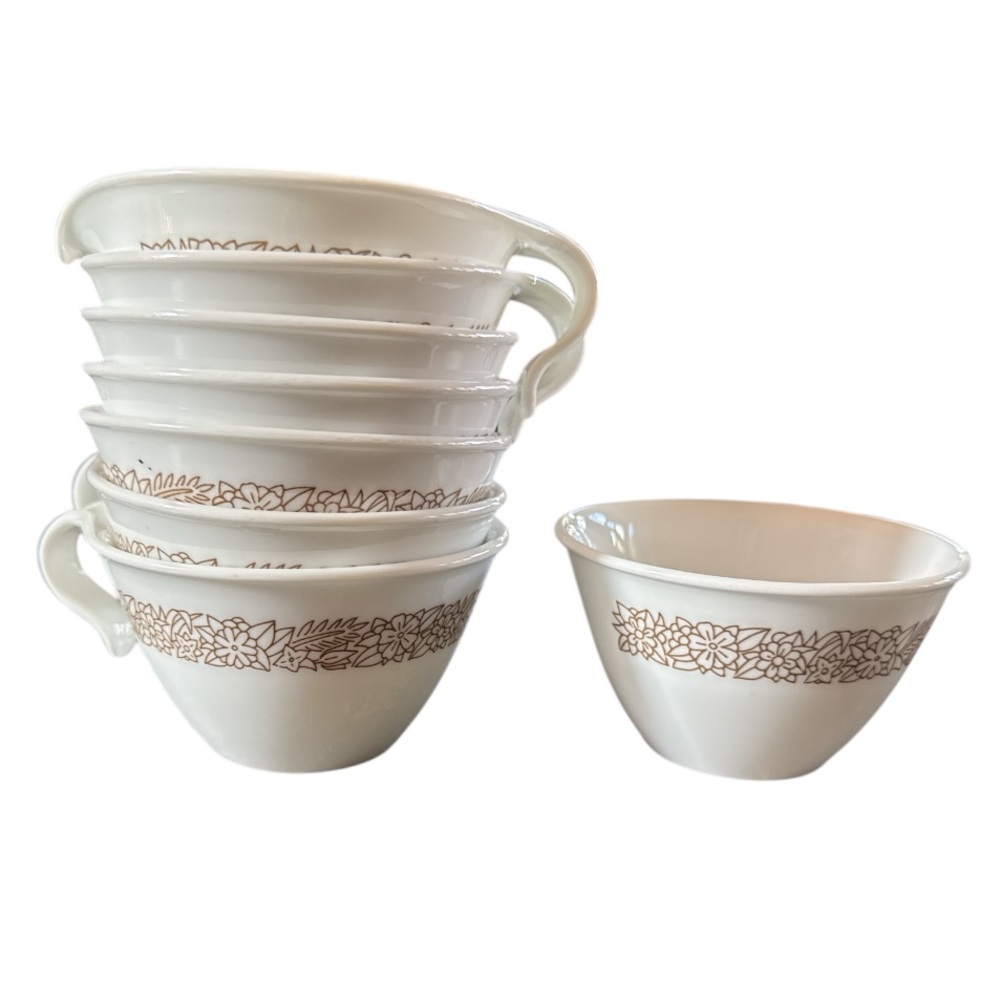 Corelle Woodland Brown Hook Handle Coffee Cups Snack Pudding Holders Set of 8